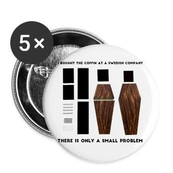 Lustiges Holzsarg-Kunstwerk - Buttons groß 56 mm (5er Pack) - Weiß - Vorne