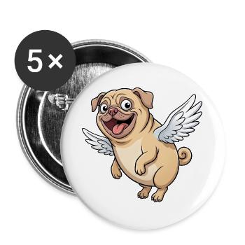 Lustiger Mops Cartoon Engel mit Flügeln - Buttons groß 56 mm (5er Pack) - Weiß - Vorne