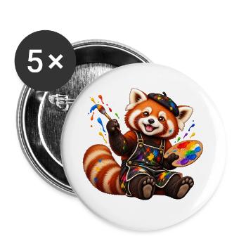 Red Panda Künstler mit Farbpalette - Buttons groß 56 mm (5er Pack) - Weiß - Vorne
