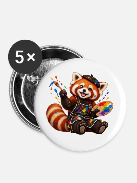 Red Panda Künstler mit Farbpalette - Buttons groß 56 mm (5er Pack) - Weiß