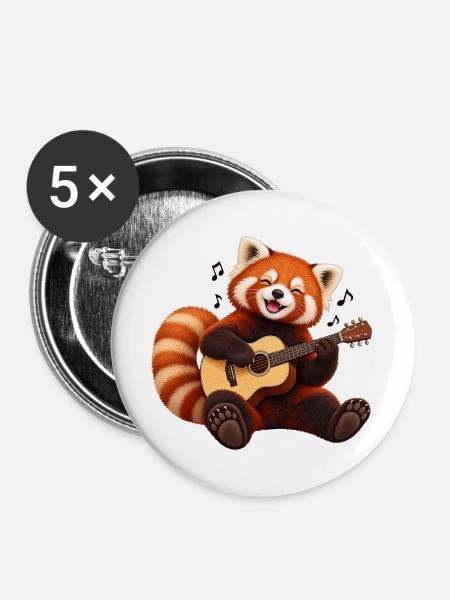 Gitarrenspielender Red Panda - Buttons groß 56 mm (5er Pack) - Weiß