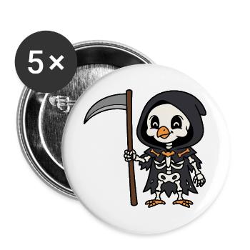Niedliches Hühnerskelett Sensenmann Gruseliger Hahn - Buttons groß 56 mm (5er Pack) - Weiß - Vorne