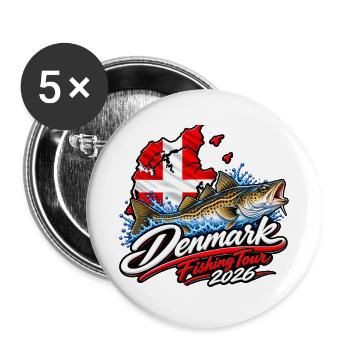 Dänemark Angelreise 2026 - Buttons groß 56 mm (5er Pack) - Weiß - Vorne
