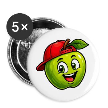Spritziger Apfel mit Snapback - Buttons groß 56 mm (5er Pack) - Weiß - Vorne