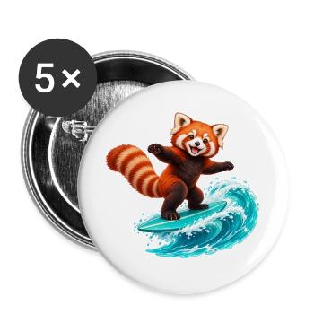 Red Panda auf der Teal Wave surfen - Buttons groß 56 mm (5er Pack) - Weiß - Vorne