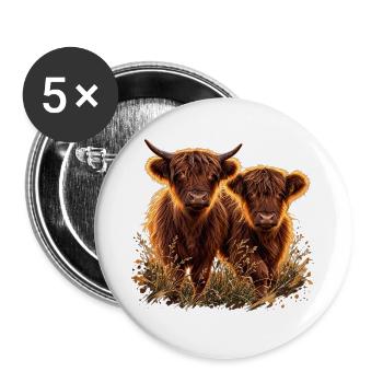 Highlandrinder im Abendlicht - Buttons groß 56 mm (5er Pack) - Weiß - Vorne