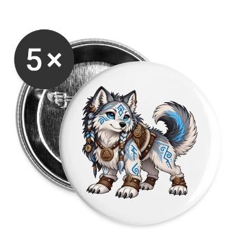 Kawaii Runenwolf - Buttons groß 56 mm (5er Pack) - Weiß - Vorne