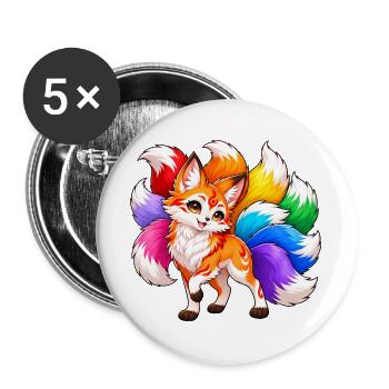 Neunschwänziger Fuchs mehrfarbiger Kawaii - Buttons groß 56 mm (5er Pack) - Weiß - Vorne