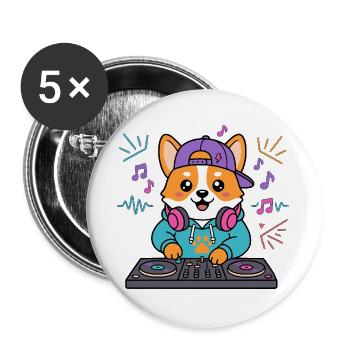 Süßer Corgi-DJ mit Kopfhörern Lustiger Musikliebhaber - Buttons groß 56 mm (5er Pack) - Weiß - Vorne