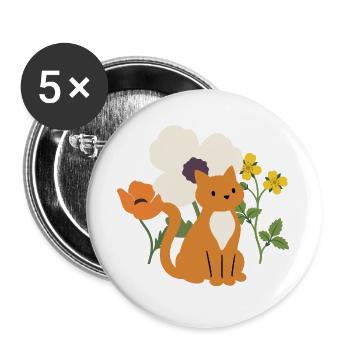 Mohn · Blumen · Katze · Geschenkidee - Buttons groß 56 mm (5er Pack) - Weiß - Vorne