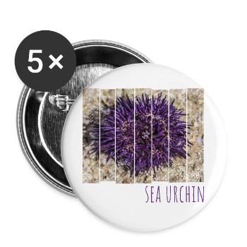 Seeigel im Meer am Strand Vintage Urlaub Souvenir - Buttons groß 56 mm (5er Pack) - Weiß - Vorne