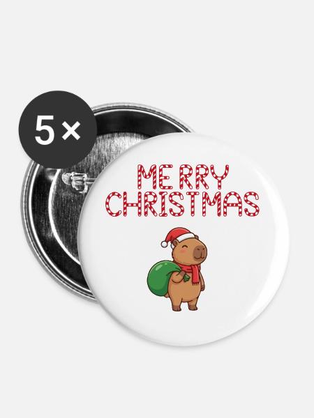 Frohe Weihnachten - Buttons groß 56 mm (5er Pack) - Weiß