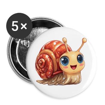 Kuschelschnelle Schnecke - Buttons groß 56 mm (5er Pack) - Weiß - Vorne