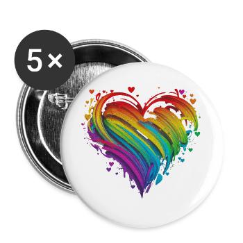CSD LGBT Regenbogen LGBTQ Herz Pride Just Love - Buttons groß 56 mm (5er Pack) - Weiß - Vorne