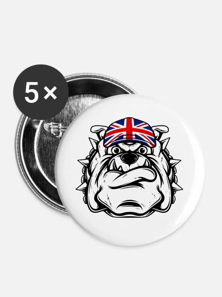 Britische Bulldogge - Buttons groß 56 mm (5er Pack) - Weiß