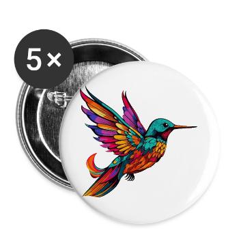 Bunter Kolibri Farbenglanz - Buttons groß 56 mm (5er Pack) - Weiß - Vorne