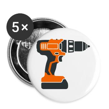 Akkuschrauber Werkzeug Grafik - Buttons groß 56 mm (5er Pack) - Weiß - Vorne