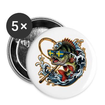 Schweden Angeln - Buttons groß 56 mm (5er Pack) - Weiß - Vorne
