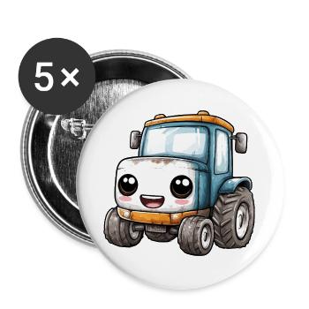 Kinder Traktor - Buttons groß 56 mm (5er Pack) - Weiß - Vorne