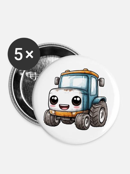 Kinder Traktor - Buttons groß 56 mm (5er Pack) - Weiß