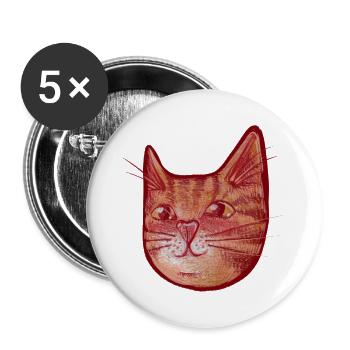 Karmesinrotes Katzen-Aquarellgesicht - Buttons groß 56 mm (5er Pack) - Weiß - Vorne