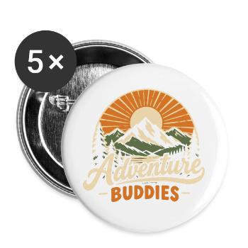 Adventure Buddies – Geocaching-Partner Geocacher - Buttons groß 56 mm (5er Pack) - Weiß - Vorne