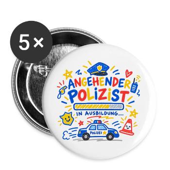Angehender Polizist Polizei Ausbildung Geschenk - Buttons groß 56 mm (5er Pack) - Weiß - Vorne