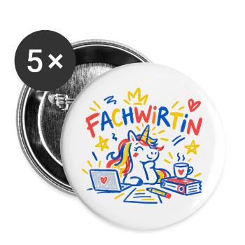 Fachwirtin Einhorn Beruf Büro Geschenk - Buttons groß 56 mm (5er Pack) - Weiß - Vorne