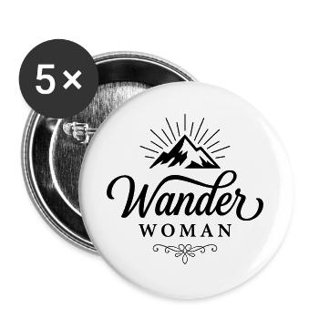 Wander Woman Wandern Berge Outdoor Frauen Motiv - Buttons groß 56 mm (5er Pack) - Weiß - Vorne