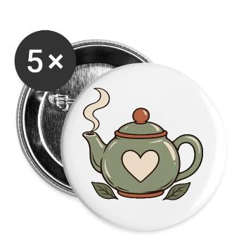 Tee und Zitrone – Teekanne - Buttons groß 56 mm (5er Pack) - Weiß - Vorne