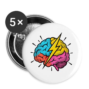 Flash Brain – Gehirn & Blitz im Pop-Art-Look - Buttons groß 56 mm (5er Pack) - Weiß - Vorne