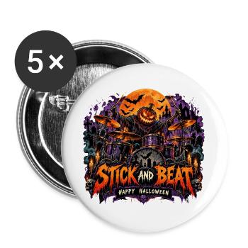 Kürbis-Trommler Halloween-Szene - Buttons groß 56 mm (5er Pack) - Weiß - Vorne