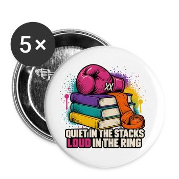Kampfgeist im Bücherstapel - Buttons groß 56 mm (5er Pack) - Weiß - Vorne
