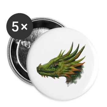 Grüner Drachenkopf - Buttons groß 56 mm (5er Pack) - Weiß - Vorne