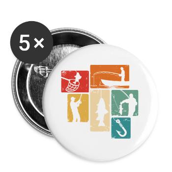 Angler Angeln Fischer Retro Angel Fische - Buttons groß 56 mm (5er Pack) - Weiß - Vorne