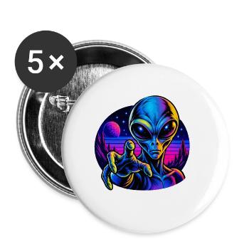 Neonalien Hand im All - Buttons groß 56 mm (5er Pack) - Weiß - Vorne