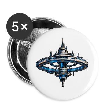 Neonring Raumstation SciFi Kunst - Buttons groß 56 mm (5er Pack) - Weiß - Vorne
