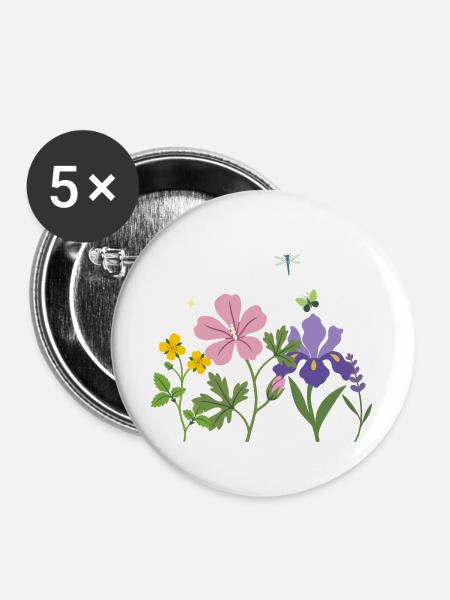 Blumen botanisch Blumenmotiv Illustration Garten - Buttons groß 56 mm (5er Pack) - Weiß