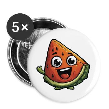 Lachende Wassermelonenscheibe - Buttons groß 56 mm (5er Pack) - Weiß - Vorne