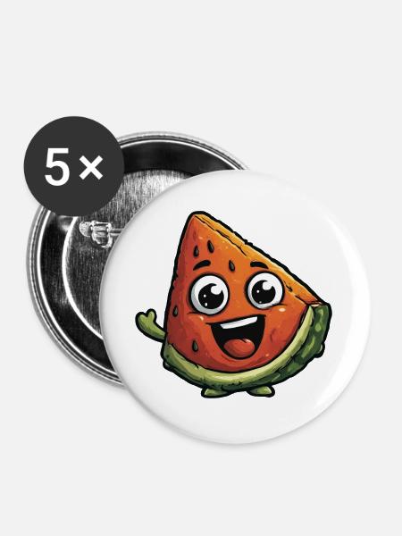 Lachende Wassermelonenscheibe - Buttons groß 56 mm (5er Pack) - Weiß