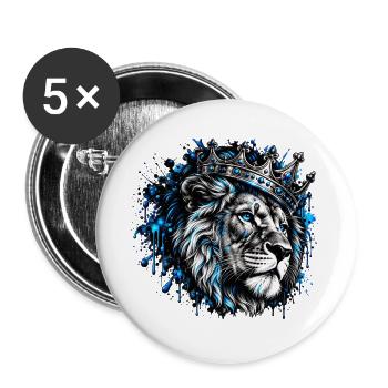 Blauer Löwenkönig Kronenporträt - Buttons groß 56 mm (5er Pack) - Weiß - Vorne