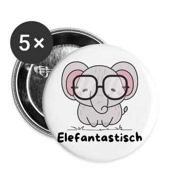 Elefantastisch – Süßer Elefant mit Brille - Buttons groß 56 mm (5er Pack) - Weiß - Vorne