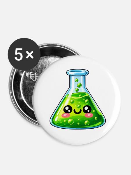 Grüner Blubber im Erlenmeyer - Buttons groß 56 mm (5er Pack) - Weiß