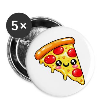 Kawaii Pizza Slice Cartoon - Buttons groß 56 mm (5er Pack) - Weiß - Vorne