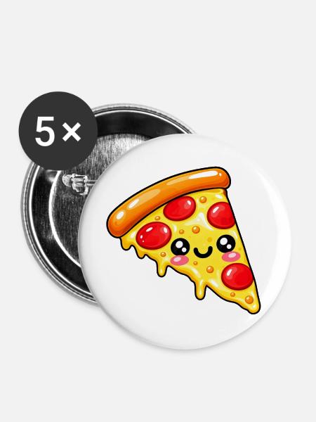 Kawaii Pizza Slice Cartoon - Buttons groß 56 mm (5er Pack) - Weiß
