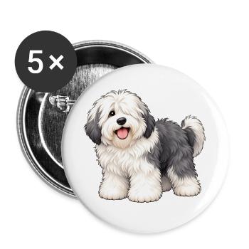 Old English Sheepdog Kawaii Style – Bobtail - Buttons groß 56 mm (5er Pack) - Weiß - Vorne