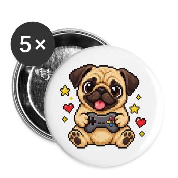 Mops Hund süßer Mops niedlicher Mops - Buttons groß 56 mm (5er Pack) - Weiß - Vorne