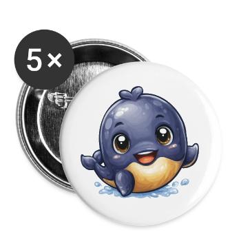 Kuschelbaby Wal im Wasserspiel - Buttons groß 56 mm (5er Pack) - Weiß - Vorne