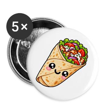 Kawaii Burrito Wrap Cartoon - Buttons groß 56 mm (5er Pack) - Weiß - Vorne