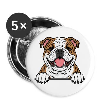 Englische Bulldogge - Buttons groß 56 mm (5er Pack) - Weiß - Vorne